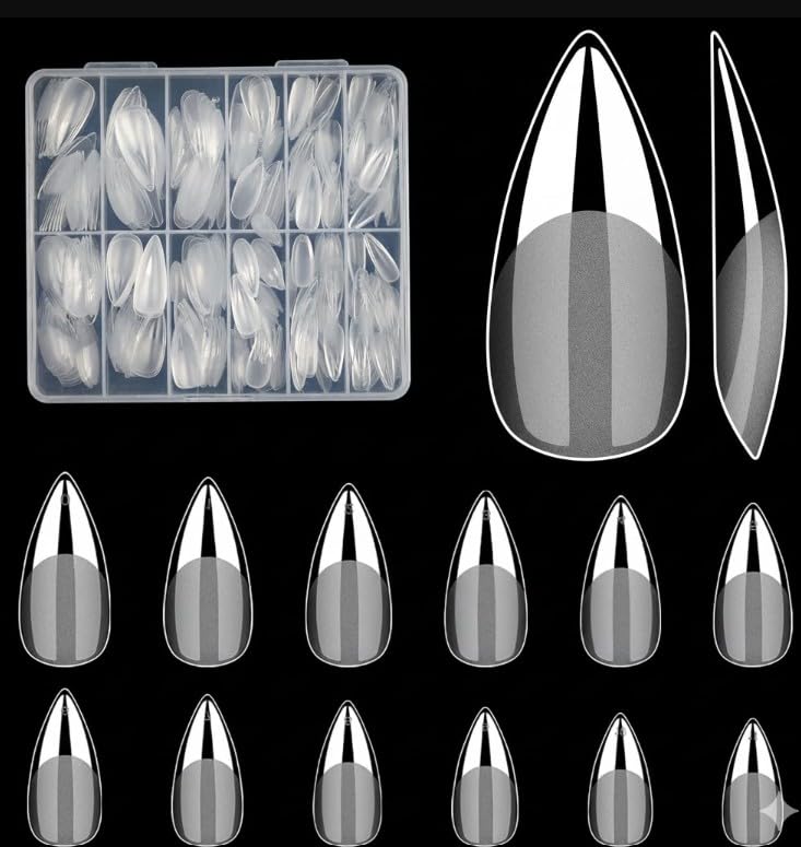 Soft Gel Nail Tips Medium Stiletto, 300PCS Pre Buff Full Cover Shaped Nail Extenison Tips Half Matte Gel Nail Tips