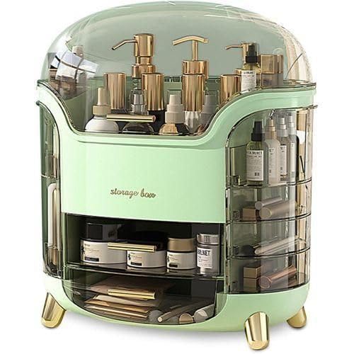 Practical Clear Makeup Organizer, Green, Cosmetic Storage Box for Dressing Table Accessories