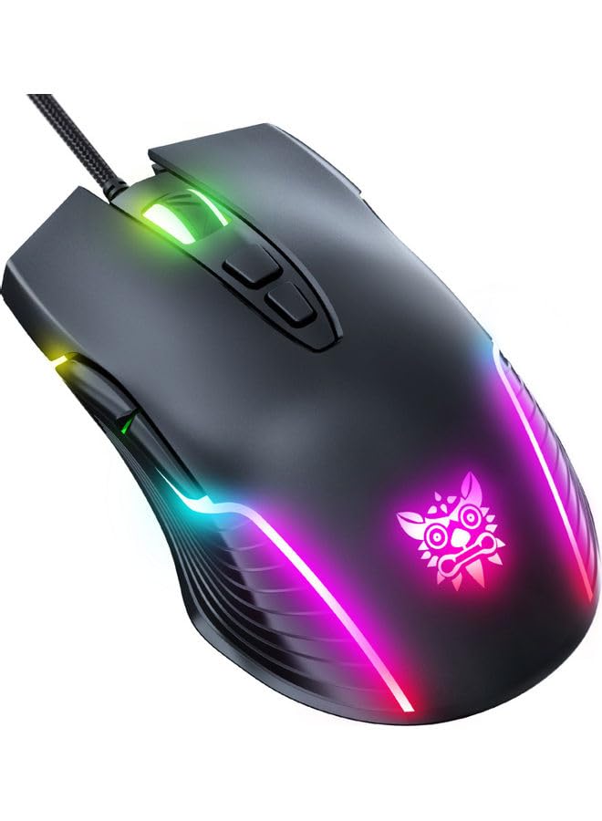Onkuma CW905 Wired RGB Gaming Mouse, Adjustable 6400 DPI, 7-Button Optical, Ergonomic Symmetrical Design, Anti-Fingerprint & Sweat Resistant, Customizable RGB Backlight