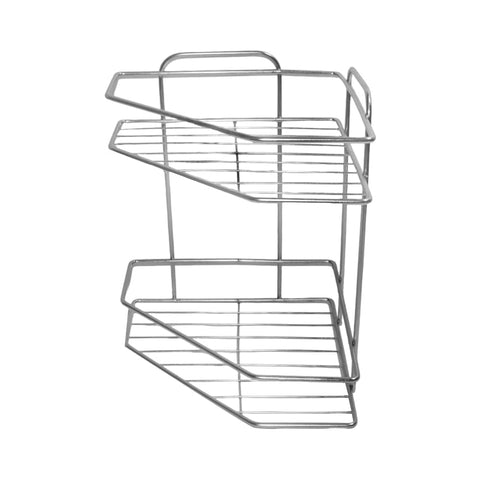 Metal Bathroom Corner Rack 2 Shelves With Square Handle-Silver-Size:L32*W36cm