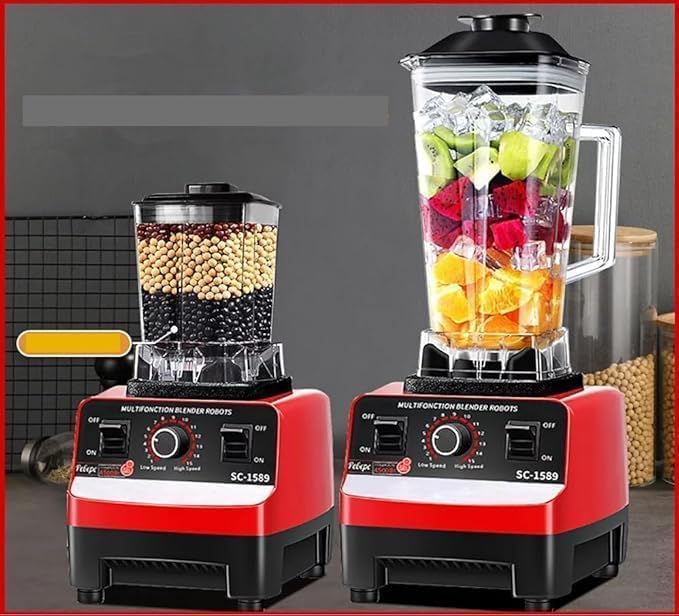 4500W Heavy Duty Commercial Ice Crusher Blender with 6 Blades for Fruit, Food Processor, Grinder, Chopper, Smoothie Juices, 4500.0W, Red/Black with Grinder Against Breakage