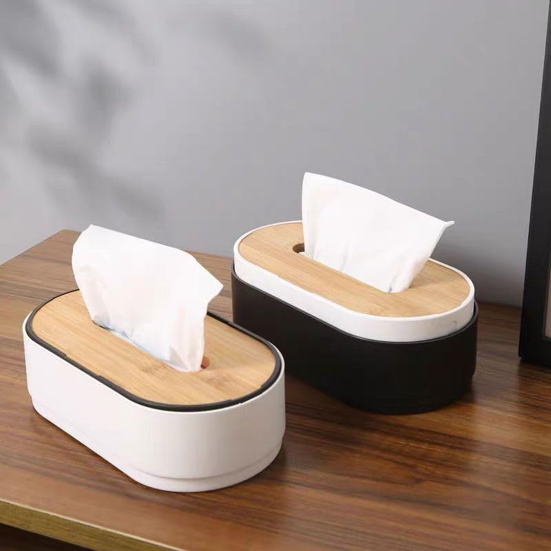 Creative Tissue Box Extra Liftable Living Room Bedroom Desktop Paper Box Wooden Lid Facial Tissue Box Home Dormitory (White)