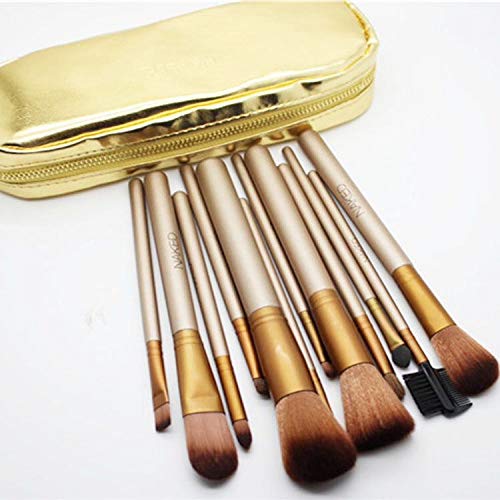 Naked Make Up Cosmetic Brushes, Set of 12, Gold Zip Pouch