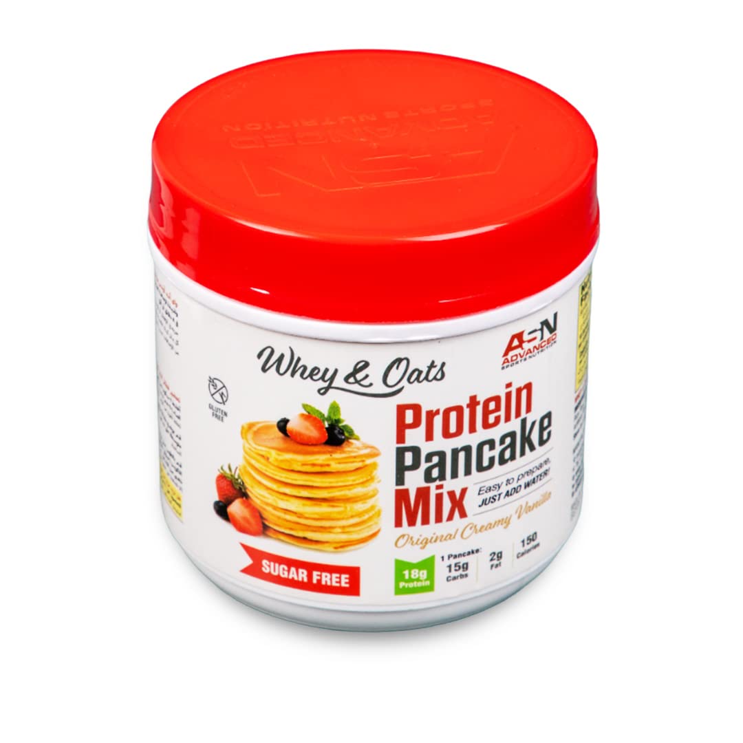 Advanced sports nutrition (asn) | protein pancake mix | original creamy flavor | 10 servings | 18g protein | whey protein | oats protein | sugar-free | 1g fats | 16g carbs | healthy snack