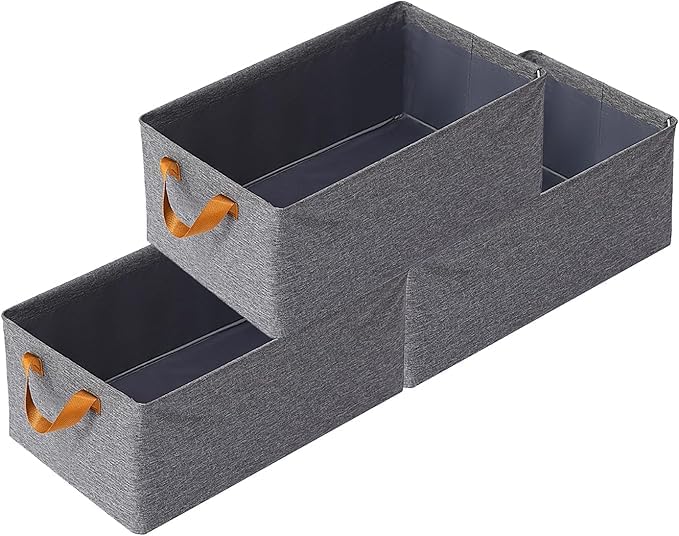 3 Pack Large Fabric Storage Baskets for Shelves, Collapsible Sturdy Storage Bins for Organizing Clothes, Sheets, Toys, Bookshelves, Fabric Basket, Linen Closet Organizers