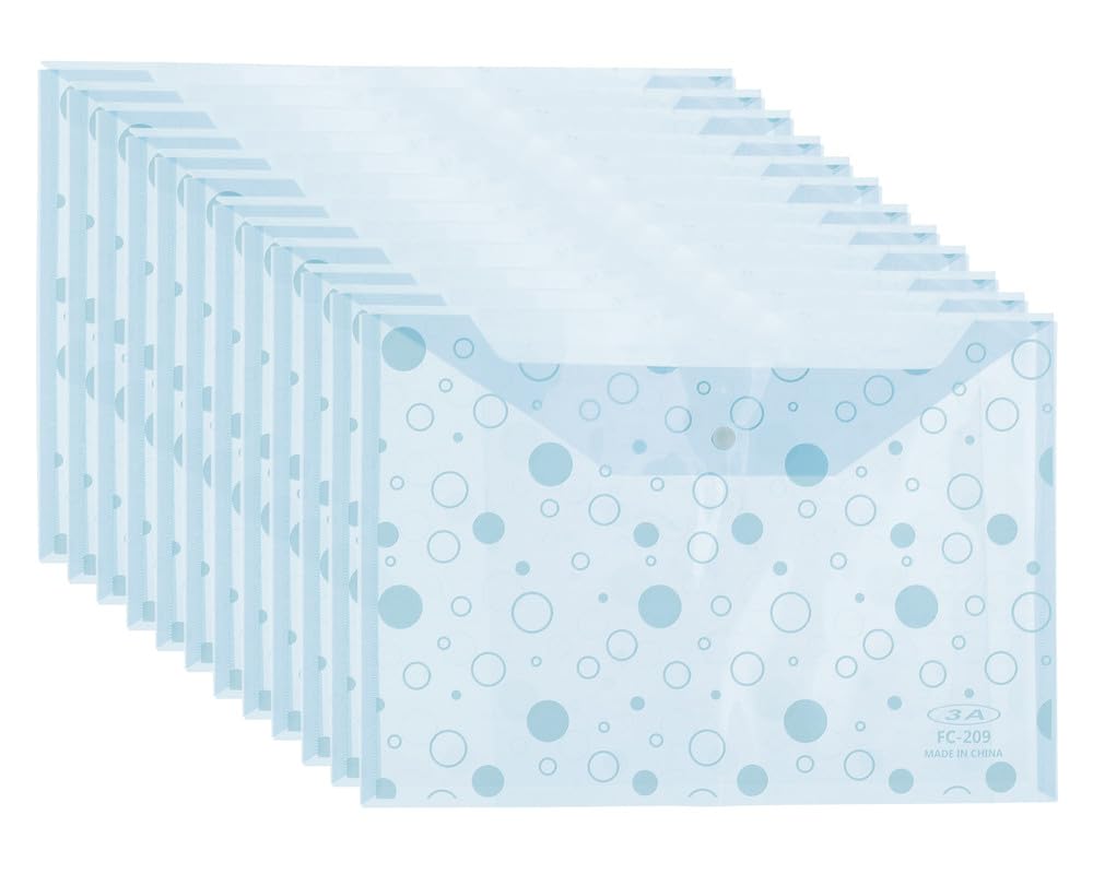 3A FC209-18W Plastic Paper Binder 18 Micron 25 * 35 cm With Clips 12 Pieces - Blue