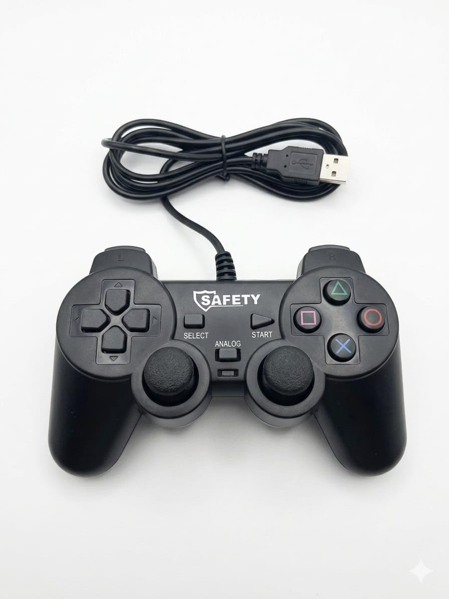 USB Wired Game Controller, Safety Black, Dual Analog Controller, Compatible with Windows