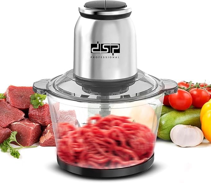 Meat Grinder Electric Chopper 2L Glass Bowl 250W Food Processor With Stainless Steel Blades 28000 RPM Pure Copper Motor Two Speed Cutter Mincer For Meat Vegetables Onion KM4102