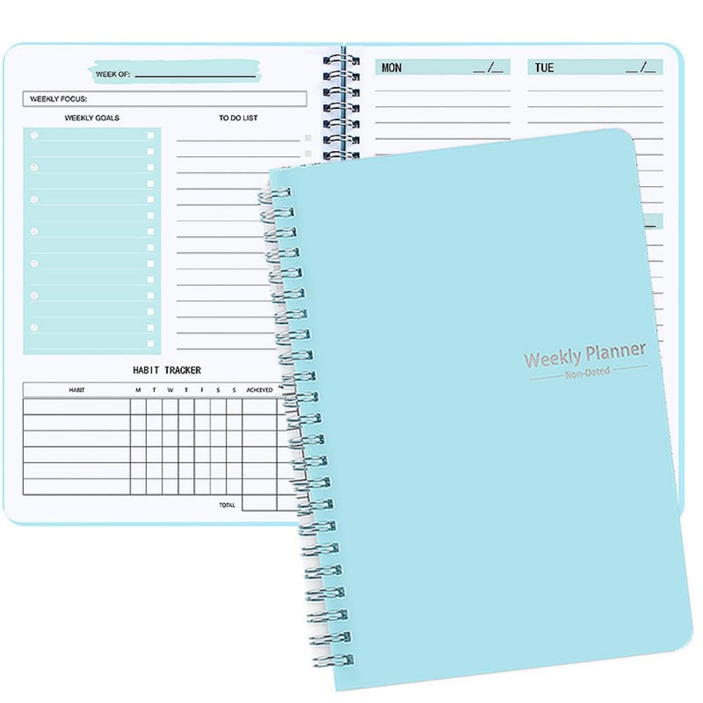 SKY-TOUCH A5 Weekly Planner : To Do List Notebook with 52 Undated Sheets Daily Planner with Goal Habit Tracker Organizer for Office Home School Work Study Life Blue