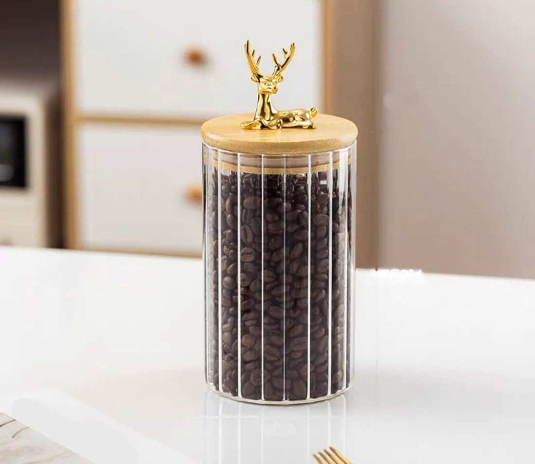 Airtight Glass Jar with Wood Lid - Coffee Bean, Nuts & Cereal Storage - 950ml