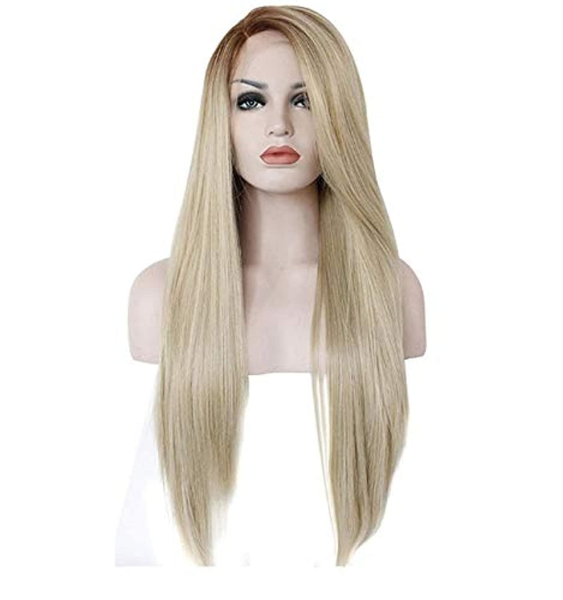ECIF High Temperature Fiber Without Glue Long Straight Brown To Gold Synthetic Lace Front Wig White Female