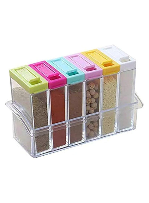 Plastic Condiment Salt Spice Jar Set Storage Box with lid (6 Pieces) - Multi Color