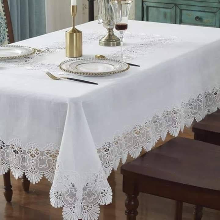 Generic Leather Tablecloth with Lace Trim, White, 150x210 cm, .br