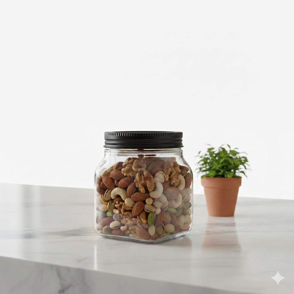 Square Plastic Storage Jar with Lid, 400ml, BPA Free, Dishwasher Safe, 10x7.5x7.5cm
