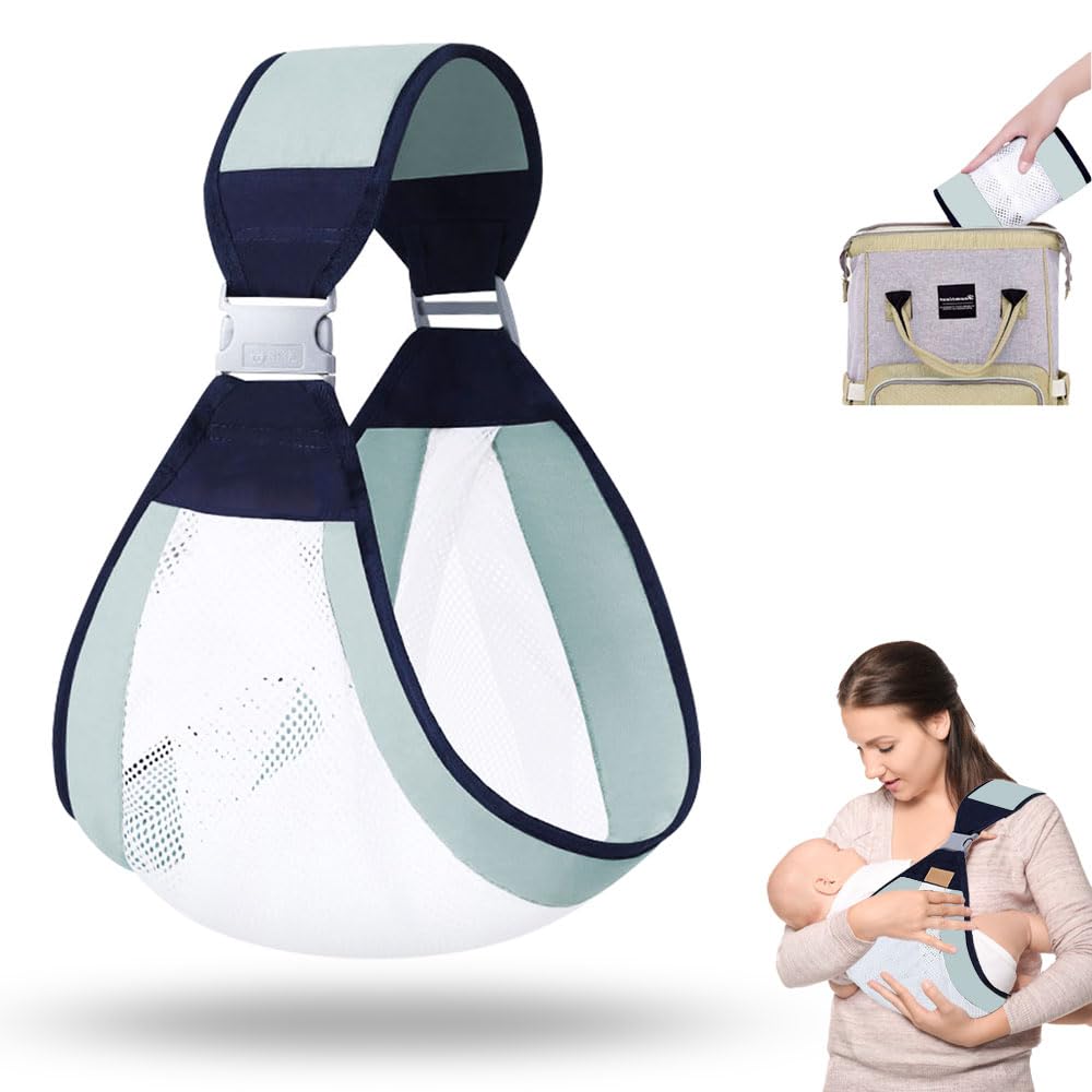 3D Mesh Baby Carrier Bag, Soft and Breathable Breathable Baby Sling Baby Carrier Newborn for Babies from 0 to 36 Months, up to 15 kg (Light Green)