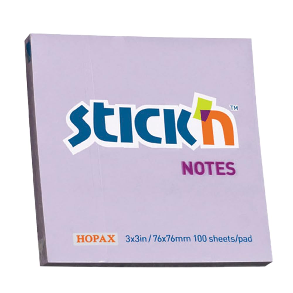 STICK'N NOTES CUBE PAD STICK'N 76X76MM PASTEL PURPLE