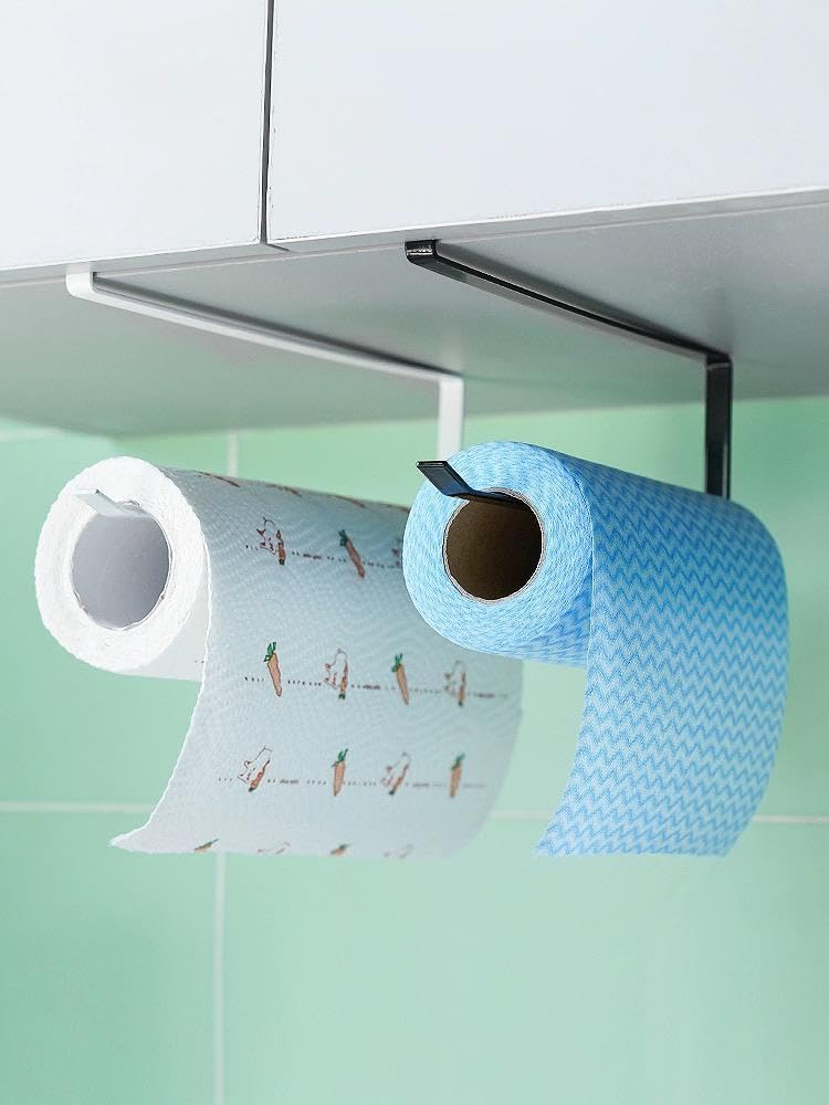 Punch-free Kitchen Paper Towel Rack, Special Cabinet, Hanging Paper Rack, Storage Rack, Oil Absorbing Plastic Roll Set - 1 Piece (Black)