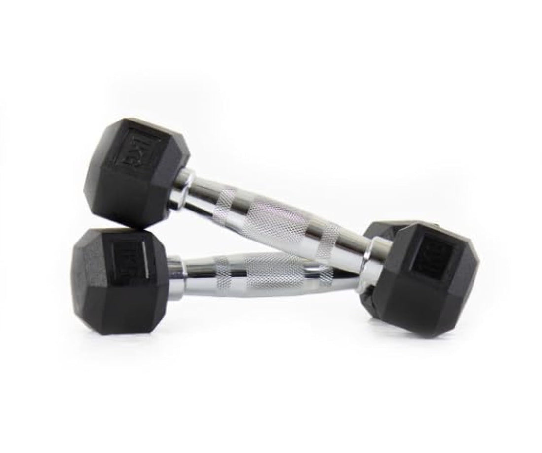 Hex Rubber Coated Dumbbells, Black