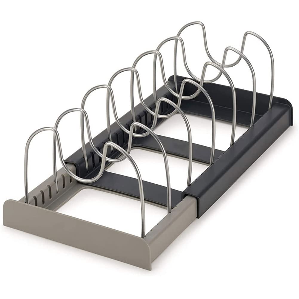 Pan Pot Lid Rack Organizer, Kitchen 7 Tiers Adjustable Stainless Steel Compartments Holder with 2 DIY Methods for Kitchen Cabinet and Counter Hanging Storage Shelf â€“ Expandable Length up to 22inches