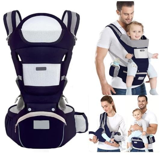 6 in 1 Baby Carrier Hip Seat, Multifunctional Baby Strap Waist Carrier for walking, Shopping, Trip, Hiking - Adjustable Size & Suitable for 0-36 Months Baby with Gift Box Packaging (Dark Blue)