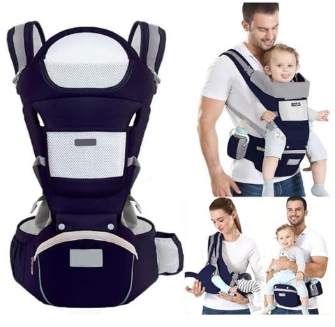 6 in 1 Baby Carrier Hip Seat, Multifunctional Baby Strap Waist Carrier for walking, Shopping, Trip, Hiking - Adjustable Size & Suitable for 0-36 Months Baby with Gift Box Packaging (Dark Blue)