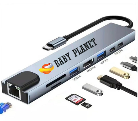 Baby Planet USB-C Hub Docking Station, 8-in-1 Type C Hub with HDMI 4K@60Hz, RJ45 Ethernet, 100W PD, SD/TF Card Reader, 2 USB Ports for MacBook Pro/Air, Nintendo Switch, Surface, Chromebook, More