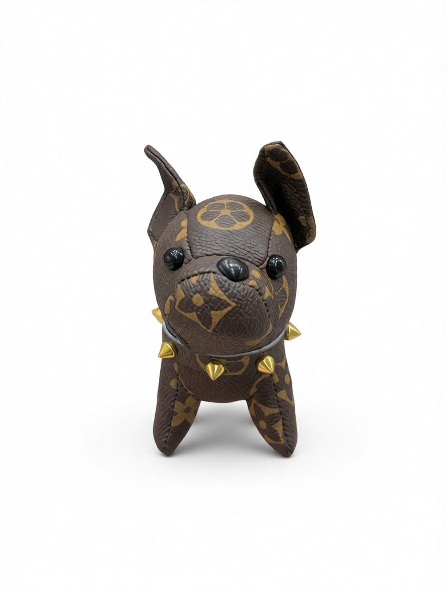 French Bulldog Pendant - Stylish leather keychain with cotton plush design, perfect for backpacks, handbags, or as a cute charm accessory with secure buckle chain