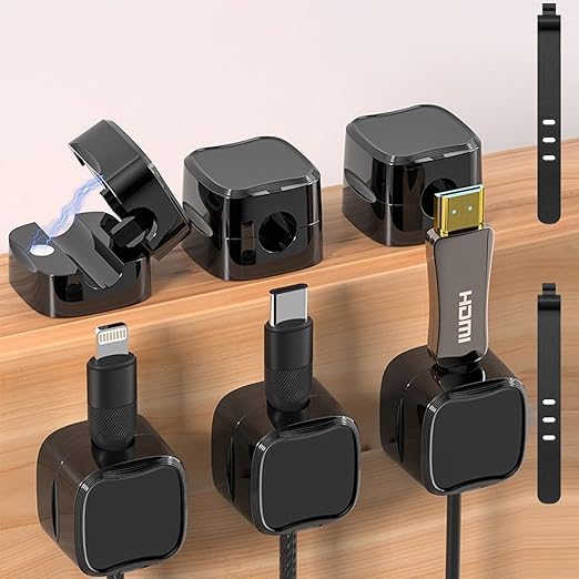 Magnetic Cable Clips & Silicon Cable Ties,Cord Organizer[Cable Smooth Adjustable] Under Desk Cable Management,Adhesive Wire Holder Keeper Organizer,Cord Holder for Nightstand Office Car Desktop Wall