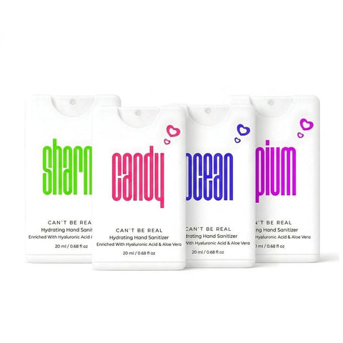 CAN'T BE REAL Hydrating Hand Sanitizer Spray – 20ml Pocket Size | Kills 99.9% of Germs | Hyaluronic Acid & Aloe Vera Formula | Moisturizes While It Sanitizes | 4 Luxury Scents