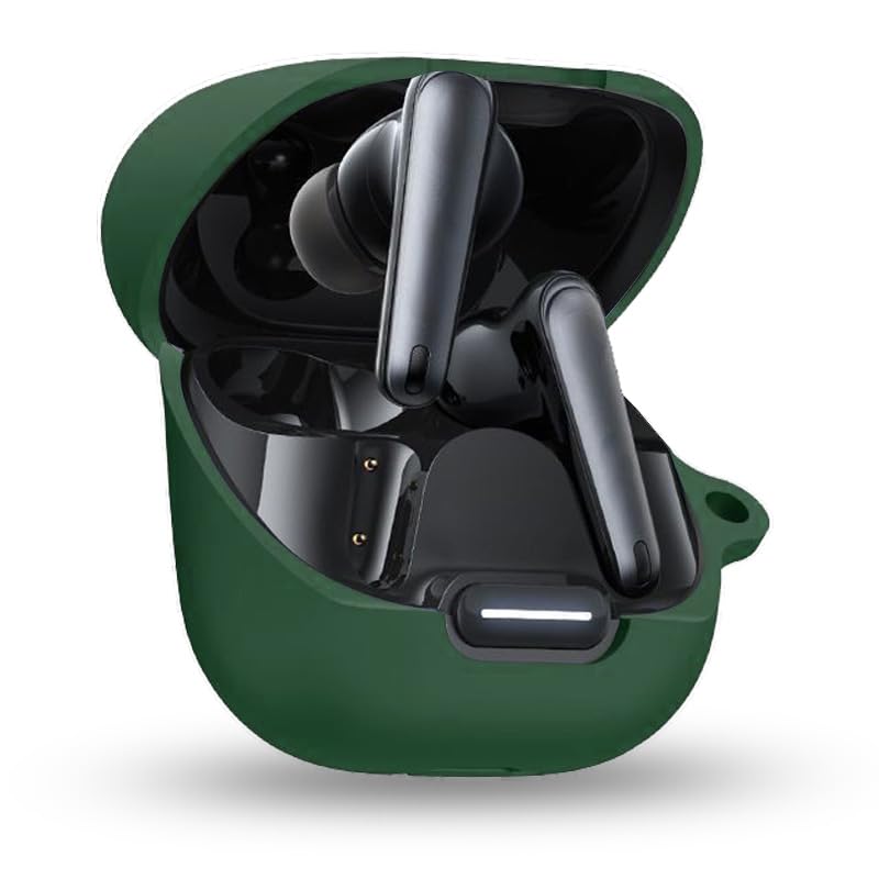 Silicon Case Cover Compatible with soundcore by Anker Liberty 4 NC Wireless Earbuds, Protective Skin with Carabiner, with Hole for Charging, Green