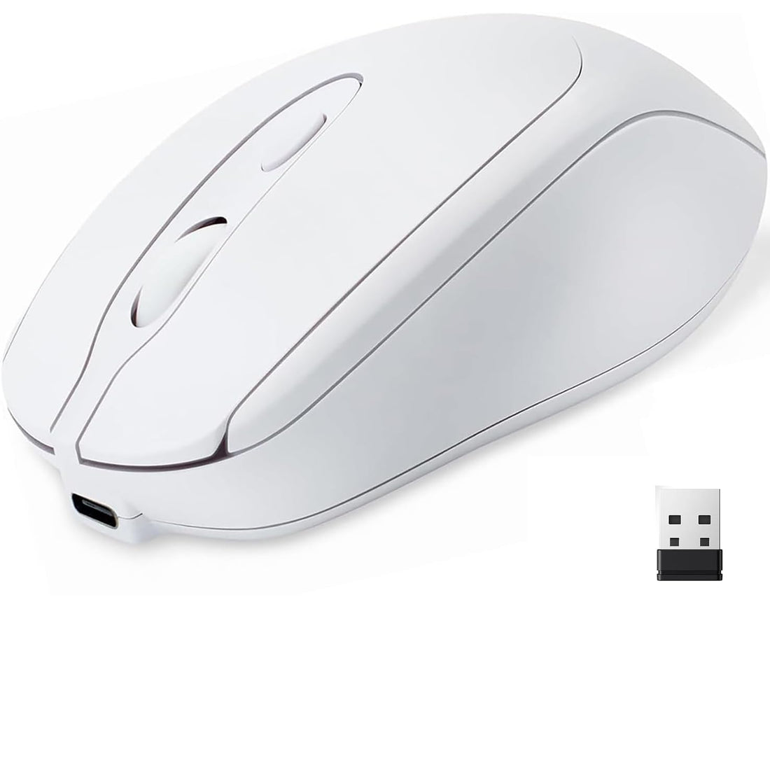 M256 Dual Mode Wireless Mouse – Bluetooth 5.2 & 2.4GHz Silent Ergonomic Mouse, Rechargeable USB-C, Adjustable 1600 DPI, Portable for Laptop, PC & MacBook, White