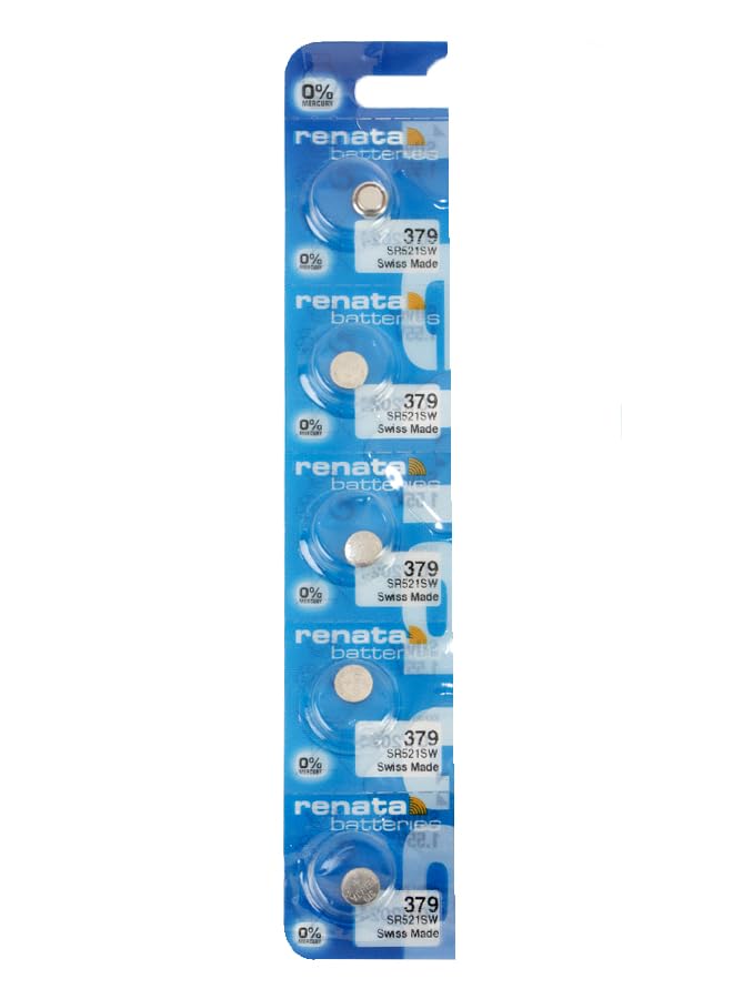 Renata Wrist Watch Battery - Swiss made, Button cell 1.55V, Renata long life battery, 5pcs 379-2, SR521SW