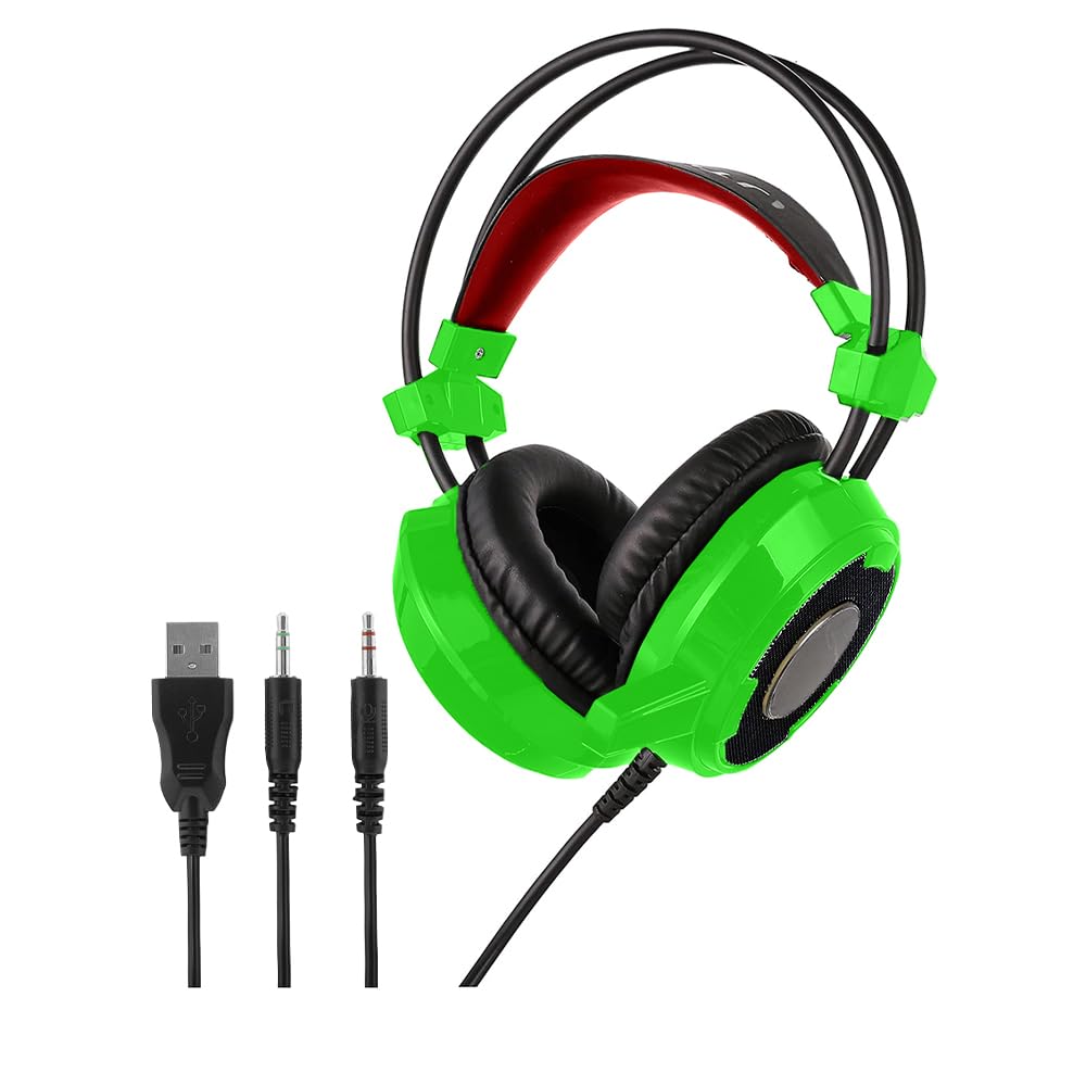 Wired Gaming Headset UT-9, 7.1 Surround Sound, With LED Light Detachable Microphone, Multi Platforms Headphone, USB/AUX 3.5mm - Green