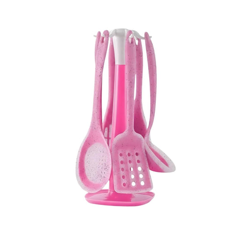 7 Piece Thermal Silicone Dispenser Set - Non Disassemble or Break - Safe on Granite and Ceramic Pots - Antibacterial and Odor Resistant - Stain Resistant and Easy to Clean (Light Pink) (Light Pink)