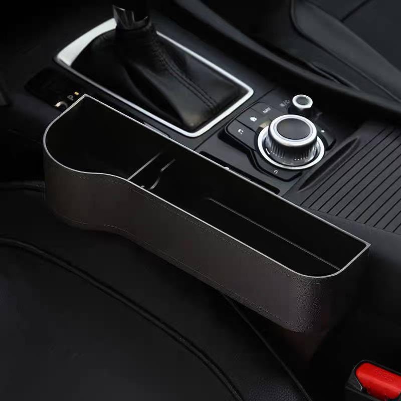 Car Seat Gap Organizer With Double Cup Holder – Universal Fit Storage Box For Phone Keys Wallet Tissues – Anti-Spill Car Accessories – Fits Between Seat And Console