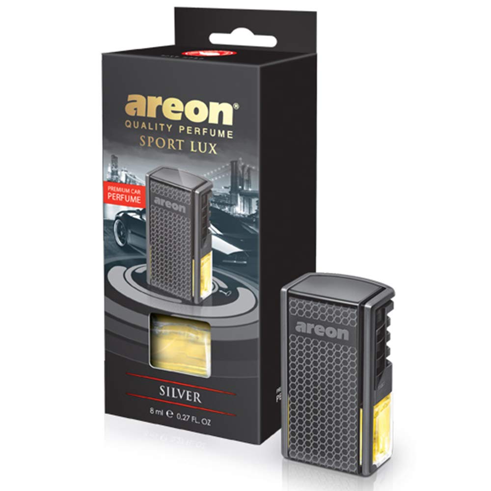 Areon PERFUME SPORTS LUX For CAR I Luxury and Elegant, Air Freshener, Fragrance, Scent, A/C Vent Clip- Silver (AC02), Pack of 1 [8 ml./0.27 Fl Oz.]