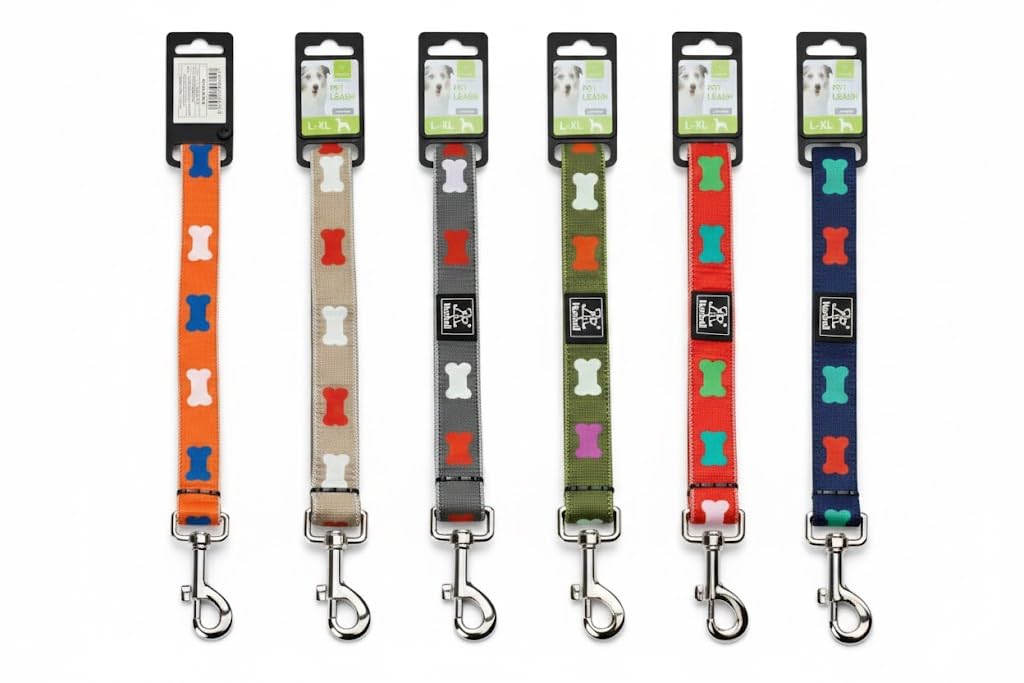 Nunbell Pet Dog Leash, Durable Nylon with Metal Clip, Size L-XL, 2.5 x 120cm (Red)