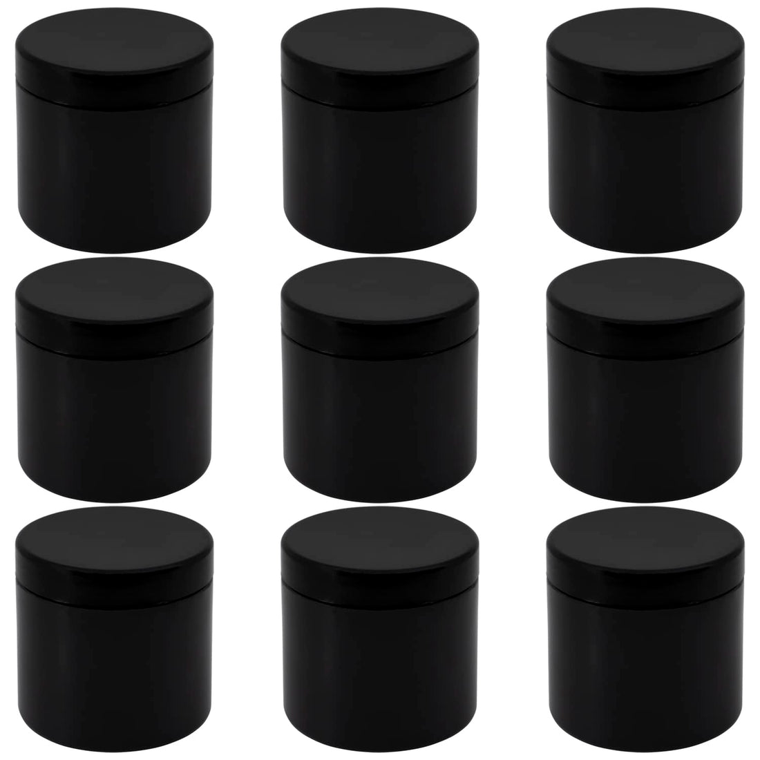 6 Piece Plastic Jar Black Glossy Size 500ml - Diameter 9 Centi - Lid Black Smooth & Plastic Medicine - Plastic Void Refill Jar Storage Containers Round - artistic (Black Glossy & Smooth Black Lid)