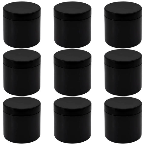 6 Piece Plastic Jar Black Glossy Size 500ml - Diameter 9 Centi - Lid Black Smooth & Plastic Medicine - Plastic Void Refill Jar Storage Containers Round - artistic (Black Glossy & Smooth Black Lid)