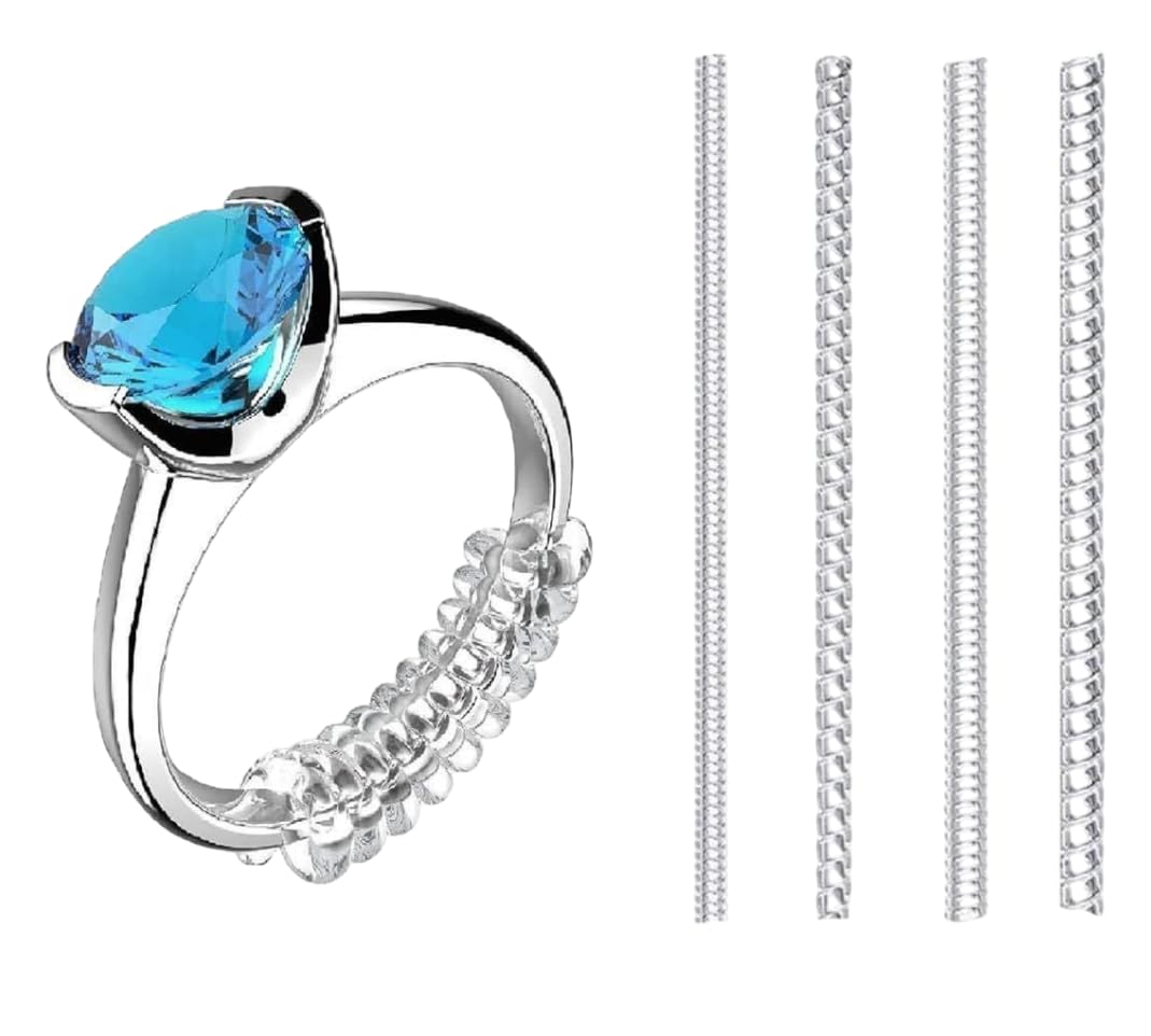 Invisible Ring Size Adjuster for Loose Rings, Clear Silicone Protective Clip Fits Almost Any Ring 4 Sizes - 4 Pack - Unisex Adult