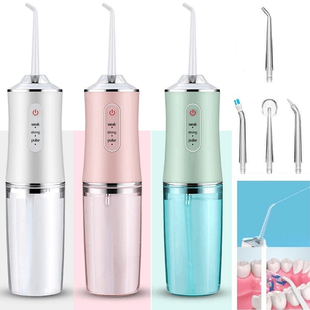 220ml Electric Oral Irrigator Cordless,USB Rechargeable Dental Water Flosser with 4 Nozzles and 3 Pressure Modes,Teeth Cleaning and Whitening 4 Jet Tip IPX7 Waterproof Teeth Cleaner (Green)