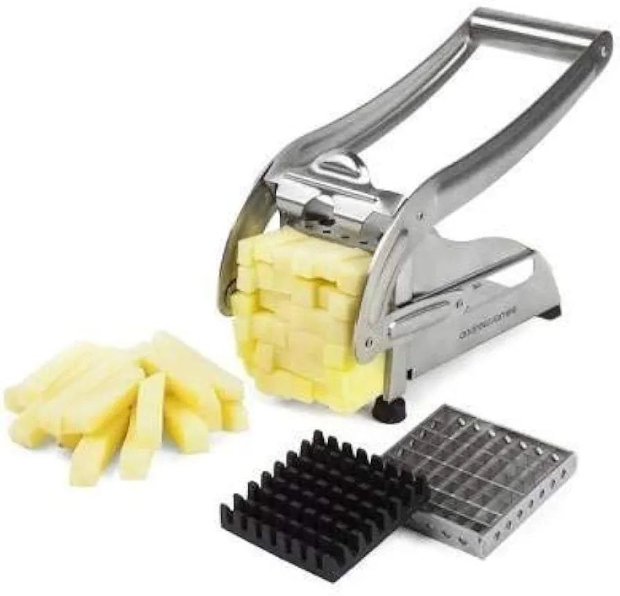 Solid Metal Potato Cutter with 2 Slicers - Vegetable Cutter for Even Fingers with Anti-Slip Base - Professional Kitchen Tool Easy to Clean ir