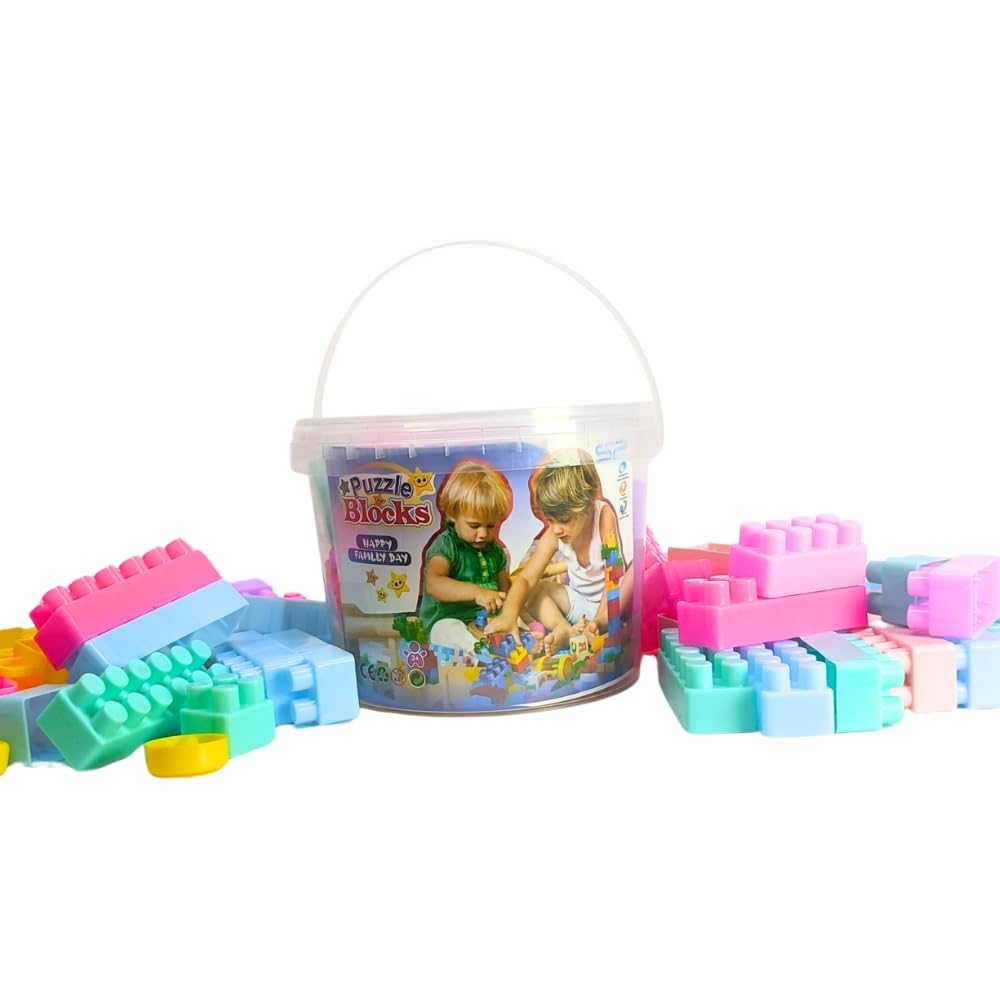 Generic Plastic Blocks Bucket for Kids, 20+ Pieces, Ages 3 and Up, Bright Colors, Educational Toy for Developing Creativity and Motor Skills – Plastic and Safe