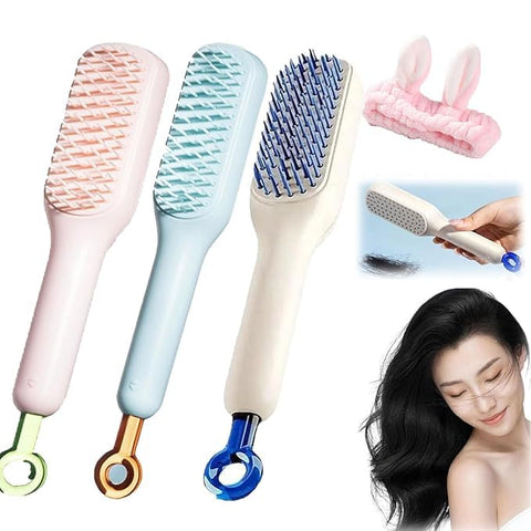 Anti-Static Self-Cleaning Massage Comb – One-Pull Clean Hair Brush with Rotatable Lifting Design – Easy Clean Styling Tool for Women (blue)