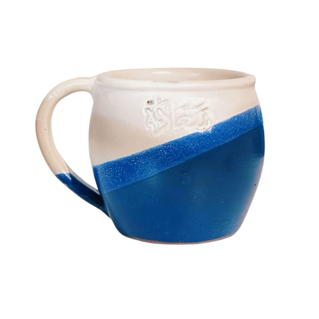 Tip Of The Day | Happiness Wavy Pottery Mug | Handcrafted Pottery Cup with Handle | Microwave Safe | for Home and Office Gifts | 270 ml | Blue and White