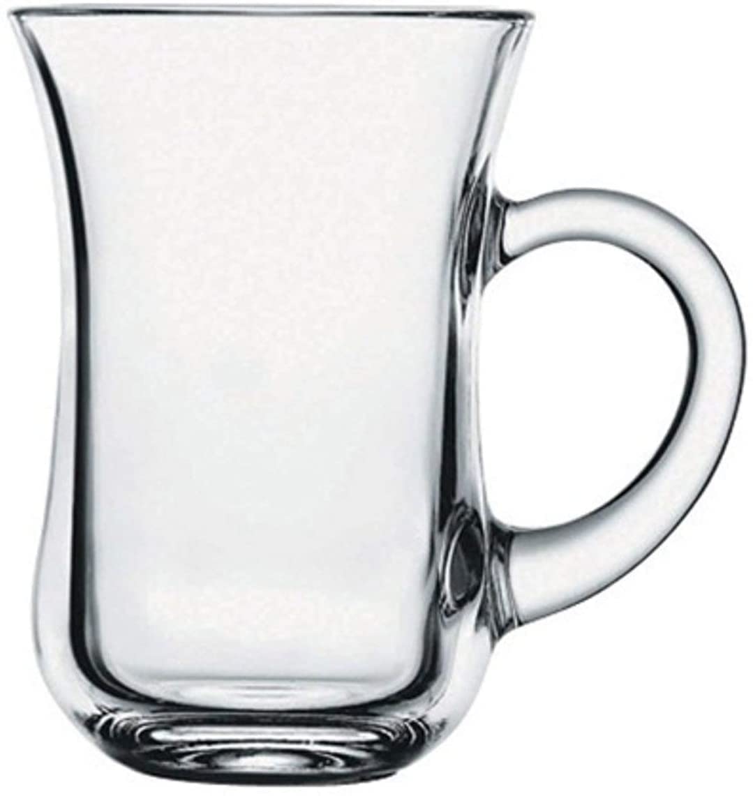 Turkish Tea Glasses Set of 6, Clear Green Herbal Tea Cups With Handle, Easy Grip, Espresso Shot Glasses for Relaxation