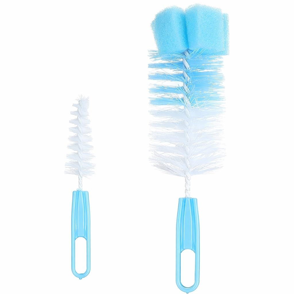 OVA 2Pcs bottle cleaning brush with sponge head, long handle bottle cleaner, soft bristles that won't scratch bottles, nipples, and cups multi color.