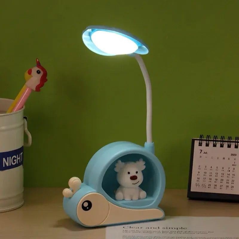Cute Snail Design LED Desk Lamp with Puppy Decoration, Flexible Gooseneck, 3 Colours Available (Blue)