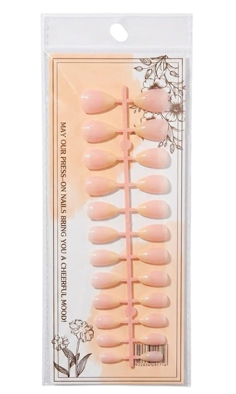 24pcs SHORT Size Finished Design With UV Gel Press On Nails Coffin OVAL Shiny False Nails Full Cover Artificial Fake Nail Art Tips- Comes With 1 SHEET DOUBLE FACE (COLOR B)