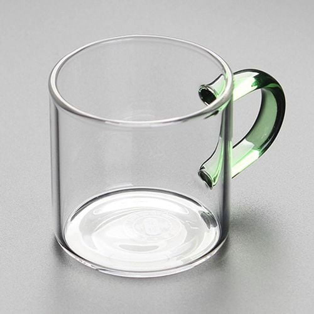 100ml Colorful Handle Thermal Glass Cups Set Hot and Cold Beverage Serving Cups for Coffee Tea Transparent Thermal Mugs Set of 6 (Green Hand)